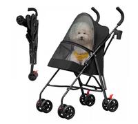 JEOBEST Poussette pour Chien et Chat 2 en 1 Pliante Chariot pour Chat Chiots Jusqu'à 10 kg Légère Amovible Avec Porte-gobelet