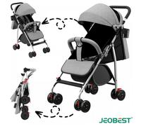JEOBEST Poussette - Tube acier + tissu Oxford - Peut s'asseoir, s'allonger et se plier - avec moustiquaire - Gris