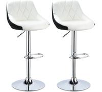 JEOBEST® Tabouret de Bar Lot de 2 avec siège Bien rembourré 2 Design 2 Couleurs tabourets en Simili-Cuir réglable Blanc Noir