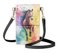 JEOCODY Petit portefeuille léger pour téléphone à écran tactile avec bandoulière pour femme, Imprimé cheval coloré tie-dye, Taille unique