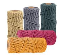 JeogYong 5pcs Corde Macramé 2mm x 100m Naturel Fil Macramé Coton Ficelle Corde Tresse Cordelette Bricolage Cordon pour Tentures Murales,Suspension Plante,Décorations D'intérieur,Art Floral Creatif (B)