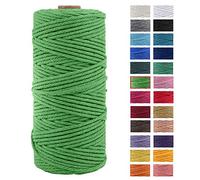 JeogYong Corde en Macramé, en Fil de Coton Naturel épais, Corde en Macramé à 4 Plis pour Tentures Murales, Cintres, Bricolage, Décorations pour La Maison,Emballage Cadeau 3mm x 109 Yards (Vert Herbe)