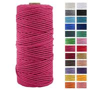JeogYong Corde en Macramé, en Fil de Coton Naturel épais, Corde en Macramé à 4 Plis pour Tentures Murales, Cintres, Bricolage, Décorations pour La Maison,Emballage Cadeau 3mm x 109 Yards (Rose Rouge)