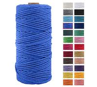 JeogYong Cordon épais en coton naturel pour macramé - Pour suspension murale, suspension de plantes, loisirs créatifs, décoration d'intérieur, emballage cadeau - 3 mm x 100 m (bleu)