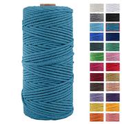 JeogYong Corde en Macramé, en Fil de Coton Naturel épais, Corde en Macramé à 4 Plis pour Tentures Murales, Cintres, Bricolage, Décorations pour La Maison, Emballage Cadeau 3mm x 109 Yards (Bleu Lac)