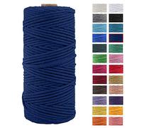 JeogYong Corde en Macramé, en Fil de Coton Naturel épais, Corde en Macramé à 4 Plis pour Tentures Murales, Cintres, Bricolage, Décorations pour La Maison,Emballage Cadeau 3mm x 109 Yards (Bleu foncé)