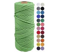 Corde en Macramé, JeogYong Fil de Coton Naturel épais, Corde en Macramé à 3 brins pour Tentures Murale, Cintres, Bricolage, Décorations pour La Maison, Emballage Cadeau 2mm x 100m (Vert Herbe)