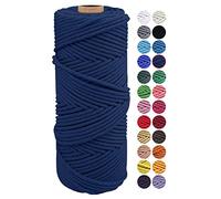 JeogYong Corde en Macramé, Fil de Coton Naturel épais, Corde en Macramé à 3 brins pour Tentures Murale, Cintres, Bricolage, Décorations pour La Maison, Emballage Cadeau 2mm x 100m (Bleu foncé)