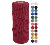 JeogYong Corde en Macramé, Fil de Coton Naturel épais, Corde en Macramé à 3 brins pour Tentures Murale, Cintres, Bricolage, Décorations pour La Maison, Emballage Cadeau 2mm x 100m (Vin Rouge)