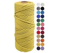 JeogYong Corde en Macramé, Fil de Coton Naturel épais, Corde en Macramé à 3 brins pour Tentures Murale, Cintres, Bricolage, Décorations pour La Maison, Emballage Cadeau 2mm x 100m (Jaune Citron)
