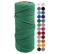 JeogYong Corde en Macramé, Fil de Coton Naturel épais, Corde en Macramé à 3 brins pour Tentures Murale, Cintres, Bricolage, Décorations pour La Maison, Emballage Cadeau 2mm x 100m (Émeraude)
