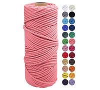 JeogYong Corde en Macramé, Fil de Coton Naturel épais, Corde en Macramé à 4 brins pour Tentures Murale, Cintres, Bricolage, Décorations pour La Maison, Emballage Cadeau 2mm x 100m (Rose pastèque)