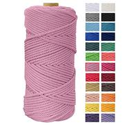 JeogYong Corde Macramé 4mm x 100m Fils Macrame Coton Ficelle Naturelle Cordon Bricolage Cordelettes pour Tentures Murales, Tissage Attrapeur de Rêves, Suspension Plante Décorations (Rose)
