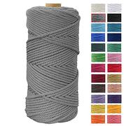 JeogYong Corde Macramé 4mm x 100m Fils Macrame Coton Ficelle Naturelle Cordon Bricolage Cordelettes pour Tentures Murales, Tissage Attrapeur de Rêves, Suspension Plante Décorations (Gris)