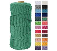 JeogYong Corde Macramé 4mm x 100m Fils Macrame Coton Ficelle Naturelle Cordon Bricolage Cordelettes pour Tentures Murales, Tissage Attrapeur de Rêves, Suspension Plante Décorations (Émeraude)