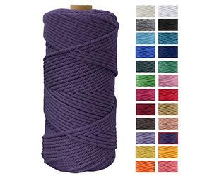 JeogYong Corde Macramé 4mm x 100m Fils Macrame Coton Ficelle Naturelle Cordon Bricolage Cordelettes pour Tentures Murales, Tissage Attrapeur de Rêves, Suspension Plante Décorations (Violet foncé)