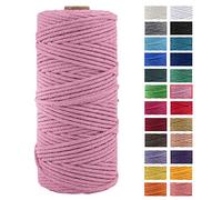 JeogYong Corde en Macramé, en Fil de Coton Naturel épais, Corde en Macramé à 4 Plis pour Tentures Murales, Cintres, Bricolage, Décorations pour La Maison, Emballage Cadeau 3mm x 109 Yards (Rose)