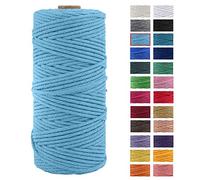 JeogYong Corde en Macramé, en Fil de Coton Naturel épais, Corde en Macramé à 4 Plis pour Tentures Murales, Cintres, Bricolage, Décorations pour La Maison, Emballage Cadeau 3mm x 100m (Bleu Ciel)