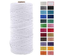 JeogYong Corde en Macramé, en Fil de Coton Naturel épais, Corde en Macramé à 4 Plis pour Tentures Murales, Cintres, Bricolage, Décorations pour La Maison, Emballage Cadeau 3mm x 109 Yards (Blanc)