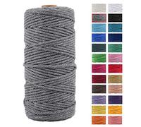 JeogYong Corde en Macramé, en Fil de Coton Naturel épais, Corde en Macramé à 4 Plis pour Tentures Murales, Cintres, Bricolage, Décorations pour La Maison, Emballage Cadeau 3mm x 109 Yards (Gris)