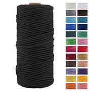 JeogYong Cordon épais en coton naturel pour macramé - Pour suspension murale, suspension de plantes, loisirs créatifs, décoration d'intérieur, emballage cadeau - 3 mm x 100 m (noir)