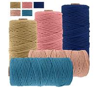 JeogYong Lot de 5 Cordons en Macramé, en Fil de Coton Naturel épais, Corde en Macramé à 4 Plis pour Tentures Murales,Cintres,Bricolage,Décorations pour La Maison,Emballage Cadeau 3mm x 109 Yards (E)