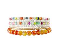 Jeolory Bracelet de poignet extensible fait à la main coloré empilable style bohème multicouche perles en plastique orange pour femme