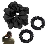 JeoPoom Chouchous Cheveux Soie[3 Pièces], 11cm et 6cm Chouchou Soie, AntidéRapant Chouchou Satin Chouchou en Satin Cheveux, pour Femmes et Filles (Noir)