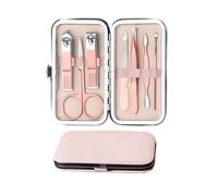 JeoPoom Ensemble de Manucure[7 Pcs], Kit de Coupe-Ongles, Kit Pedicure, Trousse de Pédicure Manucure, Professionnel Acier Inoxydable Pédicure Nail Clipper Outils Kit de Toilettage(Rose)