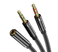 JeoPoom Répartiteur de Micro pour Casque, Adaptateur répartiteur de Microphone 2 en 1, 3,5 mm Femelle vers 2 Doubles 3,5 mm mâles, Compatible avec Ordinateur PC, Haut-Parleur (Noir)