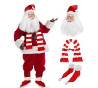 Jeorywoet 1 ensemble de masques de père noël avec barbe et chapeau, masque noël réaliste avec écharpe et chaussettes, accessoires Cosplay pour Costumes