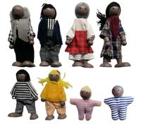 Jeorywoet 8 Figurines familiales de Personnes de Maison poupée, Ensemble Jeu Simulation poupée Noire Mignonne posable en Bois, Filles garçons Enfants Accessoires Maison Noël Jouet