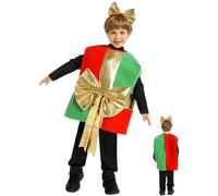 Jeorywoet Boîte de Costume de noël pour enfants, boîte sans manches, Costume noël avec grand nœud doré, tenue Cosplay, 110-120cm