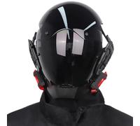 Jeorywoet Casque de Masque Cyberpunk, Casque Cyberpunk Rouge à la LED, Masque futuriste réglable, Cyber-Masque avec Couverture de Casse-tête pour Les Adultes Cosplay, Disco, fêtes d'anniversaire