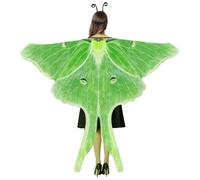 Jeorywoet Costume de Papillon de Nuit 70, 9 x 57, 1 Pouces, Costume Papillon Adulte en Mousseline Soie pour Halloween, châle Cape Nuit avec Bandeau pour la fête d'halloween, Costumes
