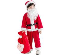 Jeorywoet Costume de père noël rouge pour enfants, 6 pièces/ensemble, avec ceinture, chapeau de barbe et sac père noël, doux pour fête, Cosplay, taille M