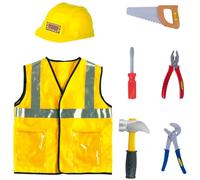 Jeorywoet Costume d'ouvrier de la Construction pour enfants, en Polyester doux et confortable, ensemble casque et gilet pour jeux de rôle, 7 pièces/ensemble