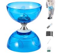 Jeorywoet Diabolo Chinois Yoyo Ensemble Portable Bleu Grand Triple roulement avec bâton de Jeu Ficelle et Sac en Filet pour Adultes Enfants Personnes âgées