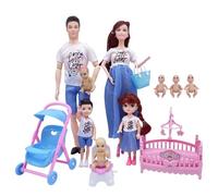 Jeorywoet Ensemble de poupée familiale, Ensemble de poupée Enceinte en Toute sécurité avec Papa et 3 Enfants, 5 Personnes avec Accessoires Maison, Jouet Jeu pour Enfants, Ensembles Jeu