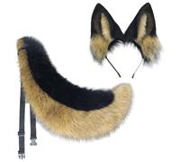 Jeorywoet Ensemble d'oreilles et de queue de loup, 2 pièces, costume loup en fausse fourrure comprenant queue et bandeau d'oreille, costumes 'Halloween moelleux pour cosplay fête fantaisie