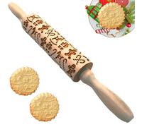 Jeorywoet Épingles en Bois en Bois, Rouleaux à Roue en Relief de Noël, épingles à Rouleaux en Bois de 14 Pouces avec Motif de pin de Bonbons en Pain d'épice 3D Elk, roulein de Rouleau