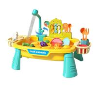 Jeorywoet Évier de Jeu électrique Jaune 33 pièces/Ensemble, évier à Eau Courante à Circulation pour Tout-Petits avec Panier de vidange, Jeu Simulation éducatif