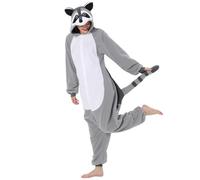 Jeorywoet L Combinaison de raton laveur pour adulte, pyjama à capuche avec queue, polaire animal, fermeture à bouton, joli costume thermique pour Noël et Halloween