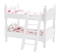 Jeorywoet Lit superposé de poupée, échelle 1:12, Maison de poupée en Bois avec échelle, literie Florale, Meubles réalistes, Blanc