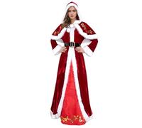 Jeorywoet Magnifique robe de Père Noël pour femme avec châle à capuche, gants et ceinture pour fête cosplay