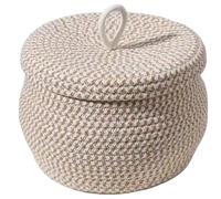 Jeorywoet Panier Rond tissé en Corde de Coton, Petit Panier avec Couvercle, Rangement Boho de capacité, Polyvalent pour Jouets, Fils, Petits Articles