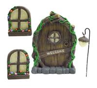 Jeorywoet Porte de fée pour Coffre d'arbre, kit de Jardin fées, Brillance dans la fenêtre et Porte en résine Noire pour Tronc d'arbre avec Lanterne pour Jardin pelouse Mur intérieur extérieur, Fou