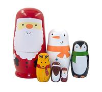 Jeorywoet Poupées gigognes Russes en Bois, 6 pièces, père noël, Pingouin, élan, Bonhomme de Neige, Ensemble de poupées empilables