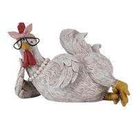 Jeorywoet Statue de Poulet, Bonjour la Poule couchée Figurine 6.5x4.9x4.3 in, Mignon décoratif décoratif de Bureau décoratif Blanc Coq