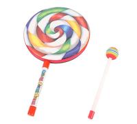 Jeorywoet Tambour à sucettes Arc-en-Ciel de 20 cm avec maillet - Ensemble de Jouets bâtons Tambour à Main, Instrument Percussion pour Enfants